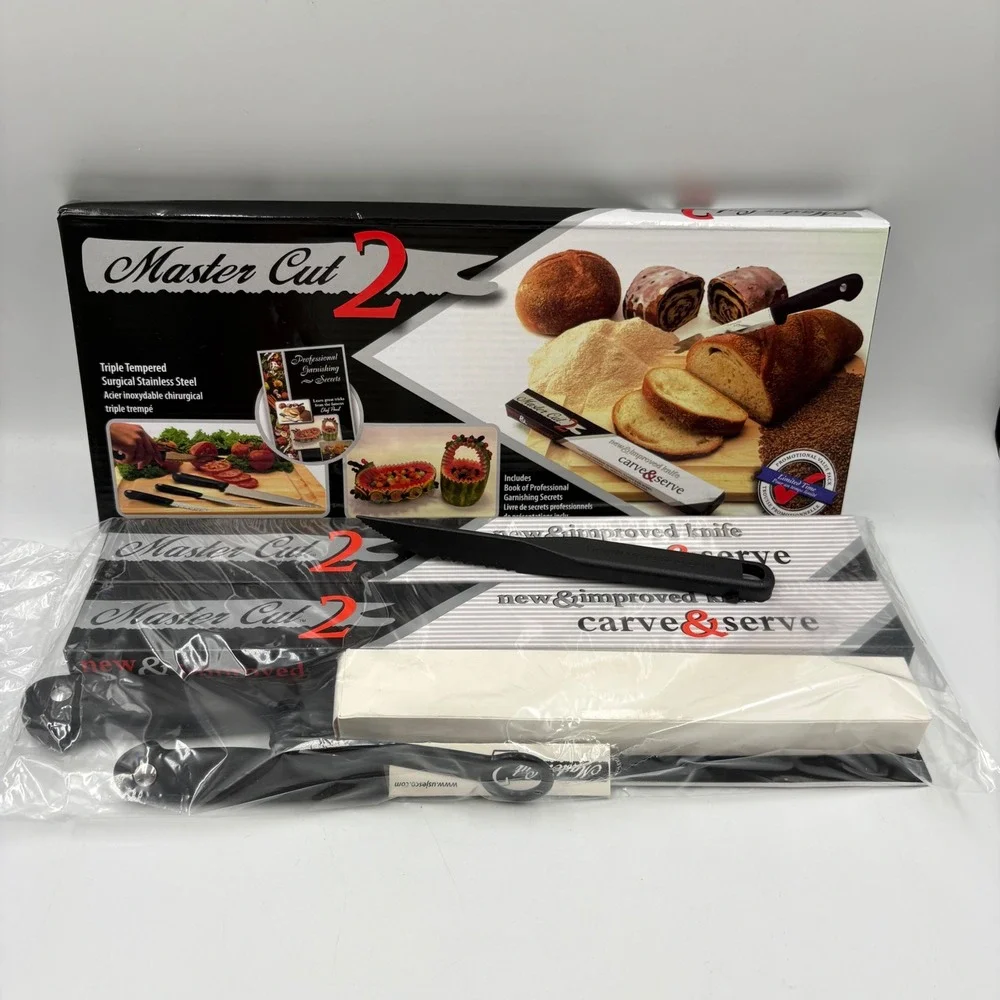 Master Cut 2 Knife Set Kitchen 9pc Black Surgical Stainless Steel Garnishing